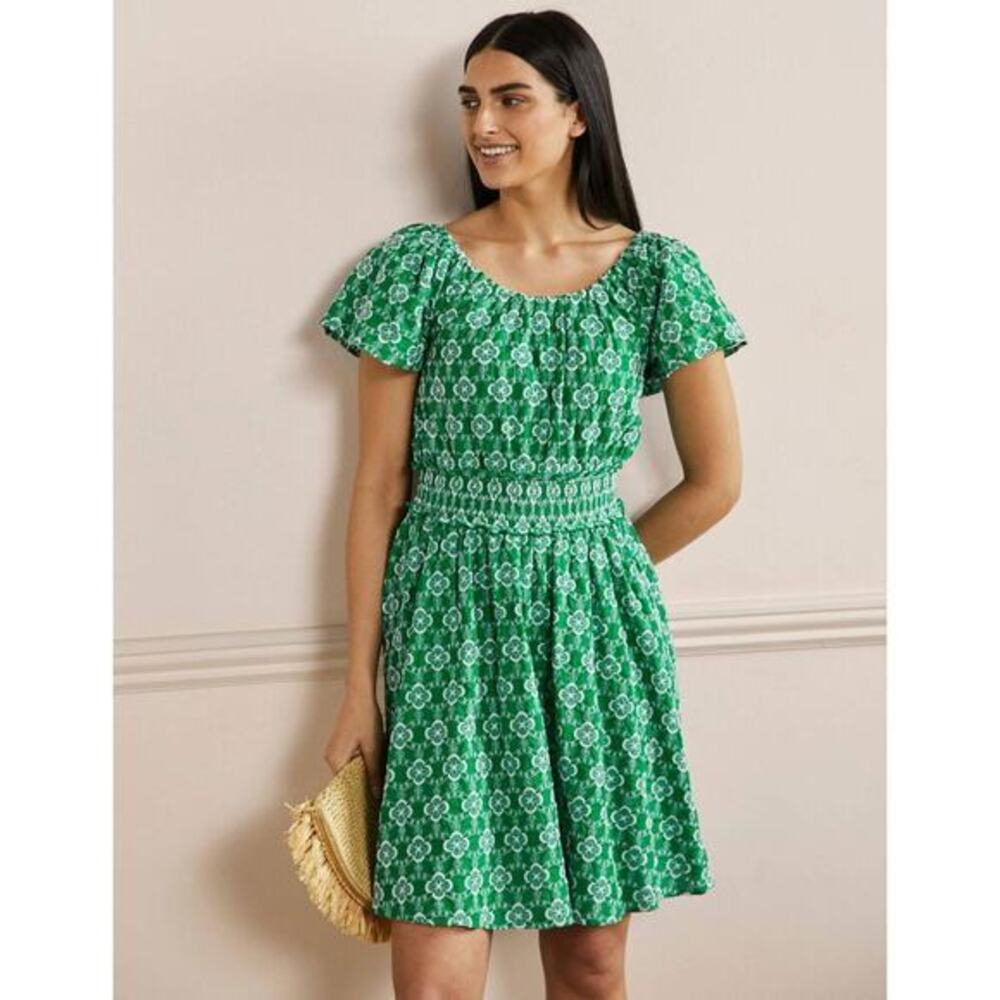 Boden Scoop Neck Embroidered Dress Green Size 8R